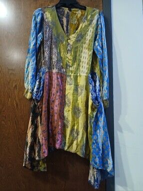 NWOT/ SACRED THREADS long sleeve patchwork mini dress